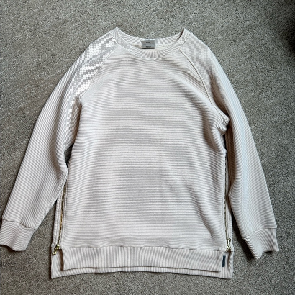 Varley Beige Ribbed Side-Zip Tunic
